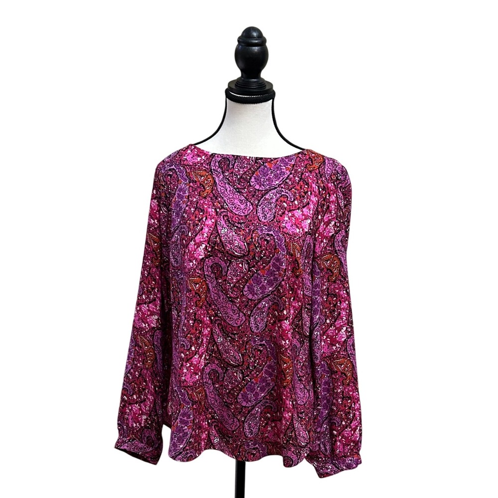 Ann Taylor Women's Paisley Print Long Sleeve Boat Neck Blouse Top Size 10